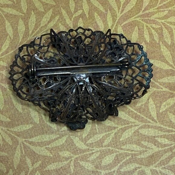 Antique Victorian Filigree Cameo Silhouette Brooch Pin Pearl Accents - Picture 5 of 6